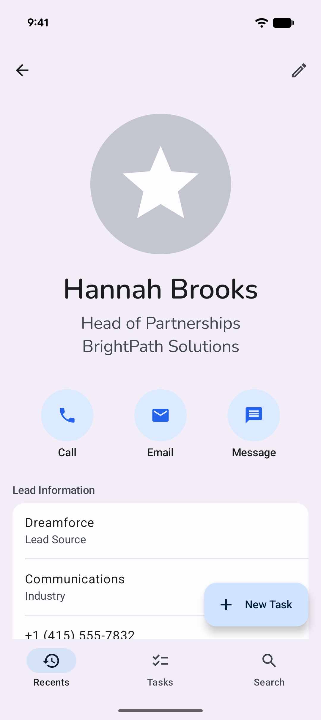 Detailed Salesforce contact record with related activities on Android